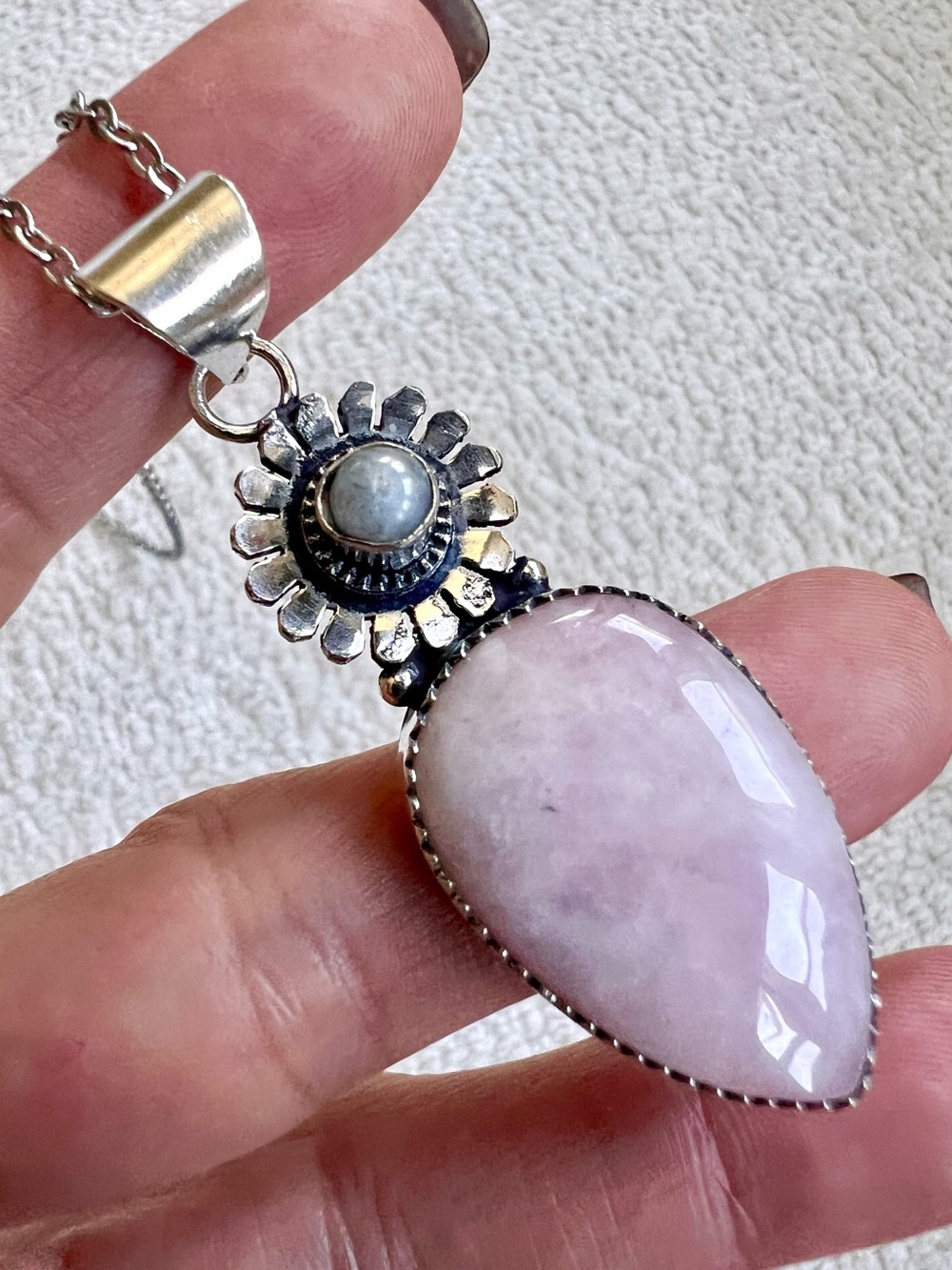 925 Spirit Bloom Pale Rose Quartz + Moonstone Pendant Necklace